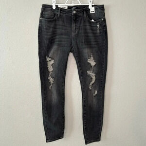 Judy Blue NWT mid rise skinny fit gray distressed  ankle length jeans size 32